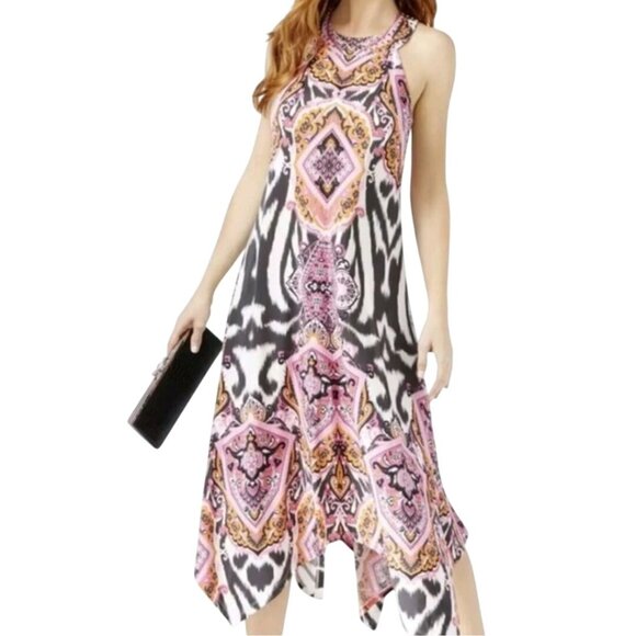 Inc International Concept Multi Paisley Studded Handkerchief Hem Dress Size L - Picture 1 of 9